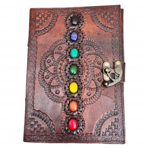 Seven Chakra Stone Handmade LEATHER Journal With Lock