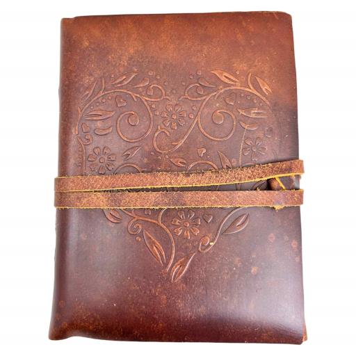 Heart Deckle Handmade Buff Leather Journal With VINTAGE Paper
