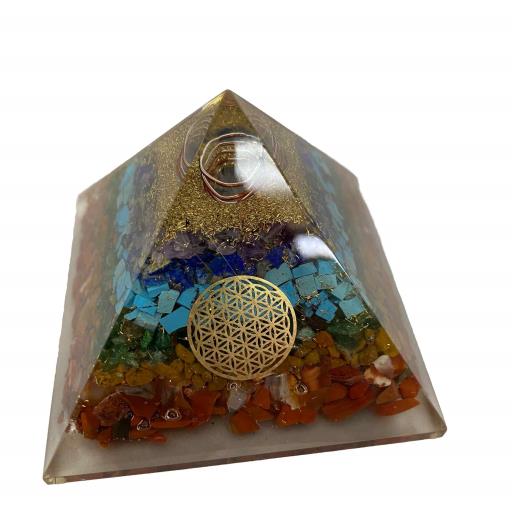 Seven Chakra Stones With FLOWER Of Life Orgonite Pyramid