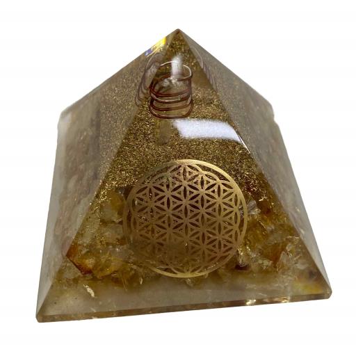 Real Citrine With FLOWER Of Life Orgonite Pyramid