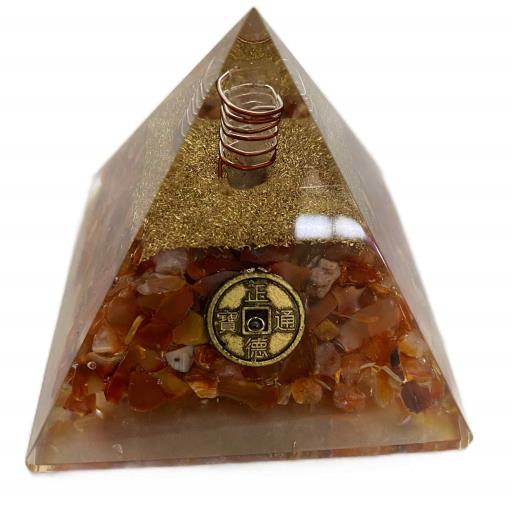 Red Carnelian Lucky Coin Orgonite Pyramid