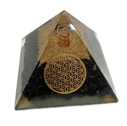 Black Tourmaline With FLOWER Of Life Orgonite Pyramid