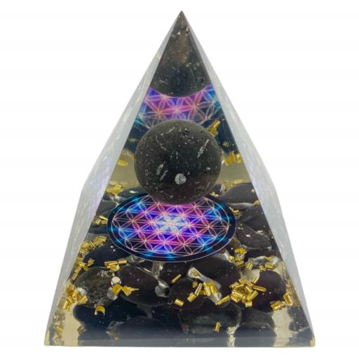 Black Tourmaline Chips Nubian Orgonite Pyramid With Black Ball Inside
