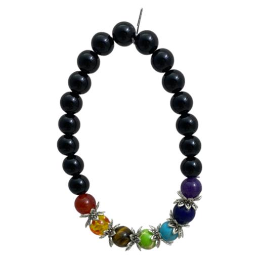Seven Chakra With Black Onyx Stone BRACELET Absorbs Negative Energy And Lends Power Of Self Defense 