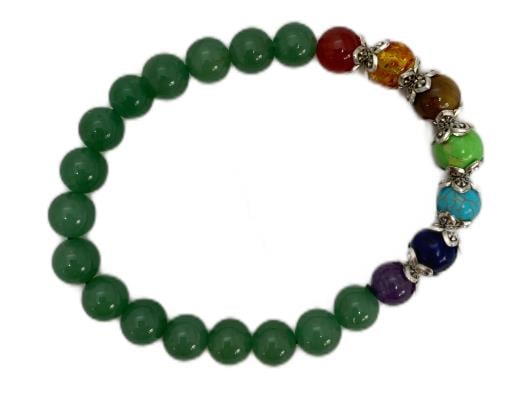 Seven Chakra With Green Onyx Stone BRACELET Helps Balancing Chakra Of Body Strength Self-Control 8Mm