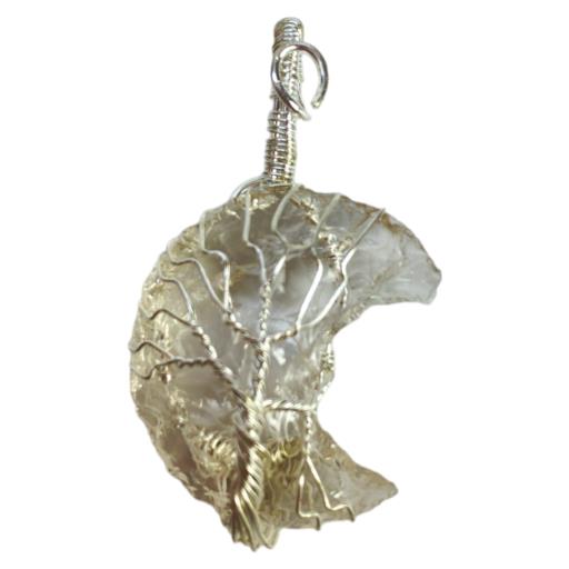 Moon Shape Clear Quartz PENDANT Wrapped With The Wire
