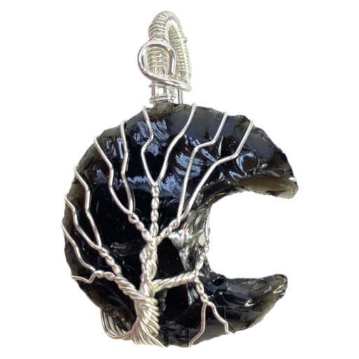 Moon Shape Black Tourmaline PENDANT Wrapped With The Wire