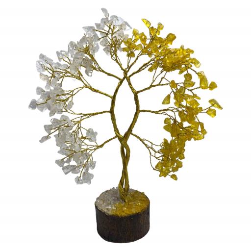 Clear Quartz & Citrine Gemstone Tree (Wood Base) 300 CHIPs