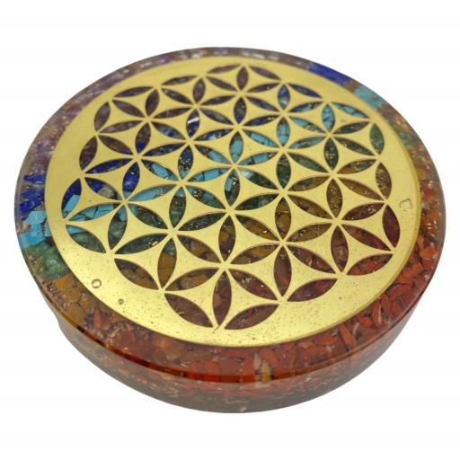 7 Chakra Cop Dust Orgone Coaster With FLOWER Of Life