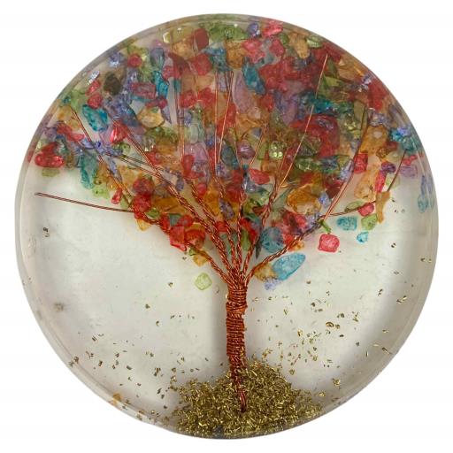 Round Shape Mixed Stone Orgone Coaster With Tree Of Life