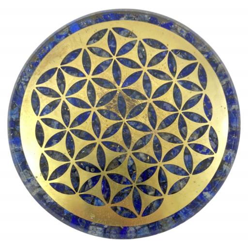 Lapis Lazuli Cop Dust Orgone Coaster With FLOWER Of Life