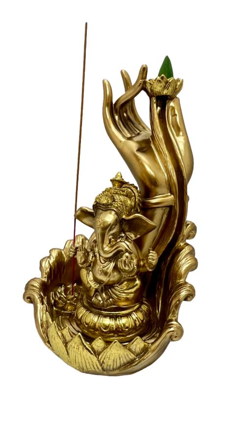 Backflow INCENSE Burner Ganesha Hand With Lotus