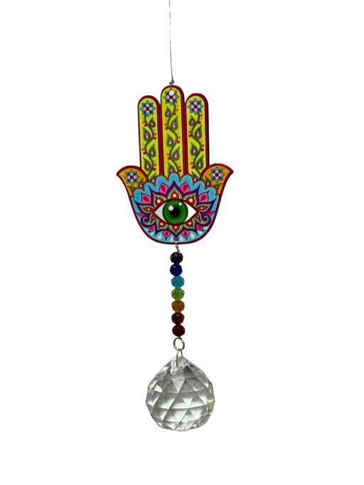 Stainless Steel Crystal Sundrop - Hamas Hand WIND CHIME