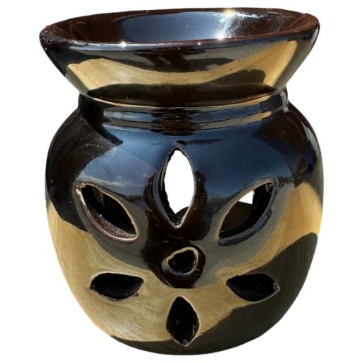 Dark Brown Ceramic Flower Design Oil Burner/Difuser TEALIGHT Holder  - Aromatherapy
