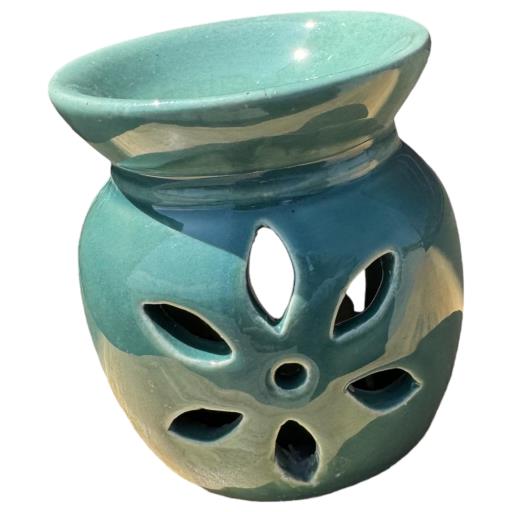 Green Ceramic Flower Design Oil Burner/Difuser TEALIGHT Holder  - Aromatherapy