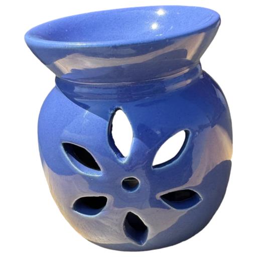 Blue Ceramic Flower Design Oil Burner/Difuser TEALIGHT Holder  - Aromatherapy