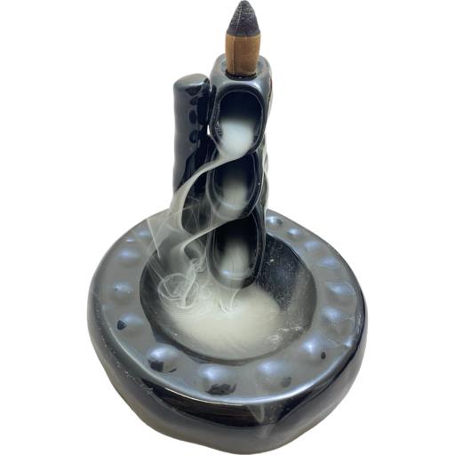Black Ceramic Bamboo Shape Waterfall Backflow INCENSE Cone Burner - Aromatherapy